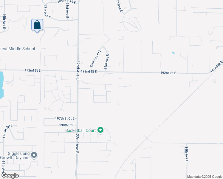 map of restaurants, bars, coffee shops, grocery stores, and more near 2515 194th Street East in Spanaway