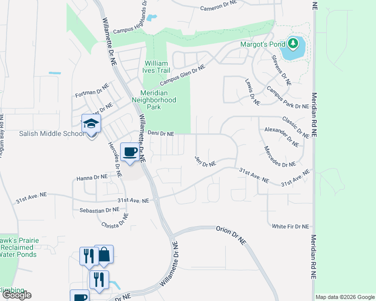 map of restaurants, bars, coffee shops, grocery stores, and more near 3329 Nova Street Northeast in Lacey