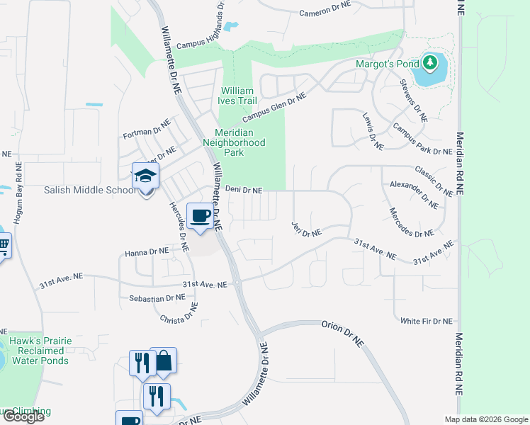 map of restaurants, bars, coffee shops, grocery stores, and more near 3329 Nova Street Northeast in Lacey