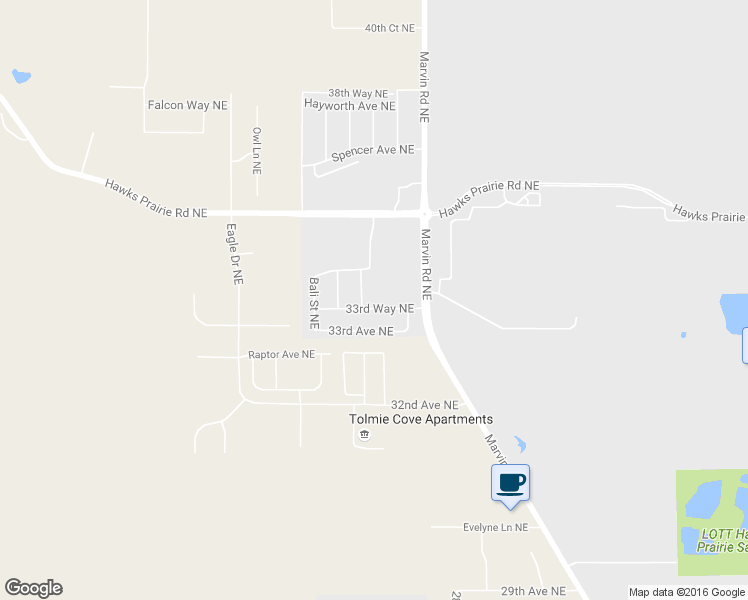 map of restaurants, bars, coffee shops, grocery stores, and more near 7328 33rd Way Northeast in Lacey