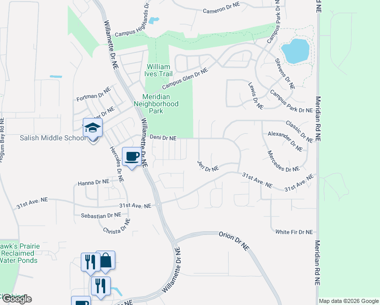 map of restaurants, bars, coffee shops, grocery stores, and more near 3329 Nova Street Northeast in Lacey