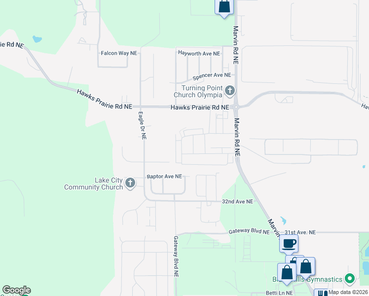 map of restaurants, bars, coffee shops, grocery stores, and more near 3339 Bali Street Northeast in Lacey