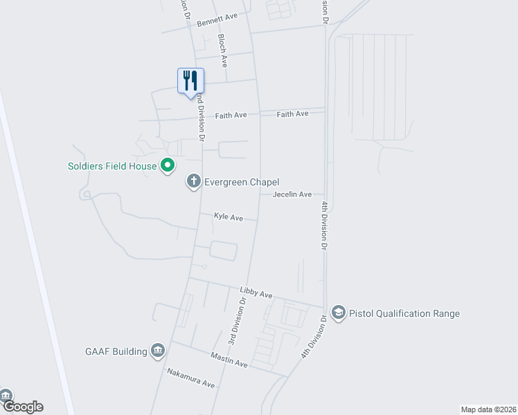 map of restaurants, bars, coffee shops, grocery stores, and more near 3rd Division Drive in Joint Base Lewis-McChord