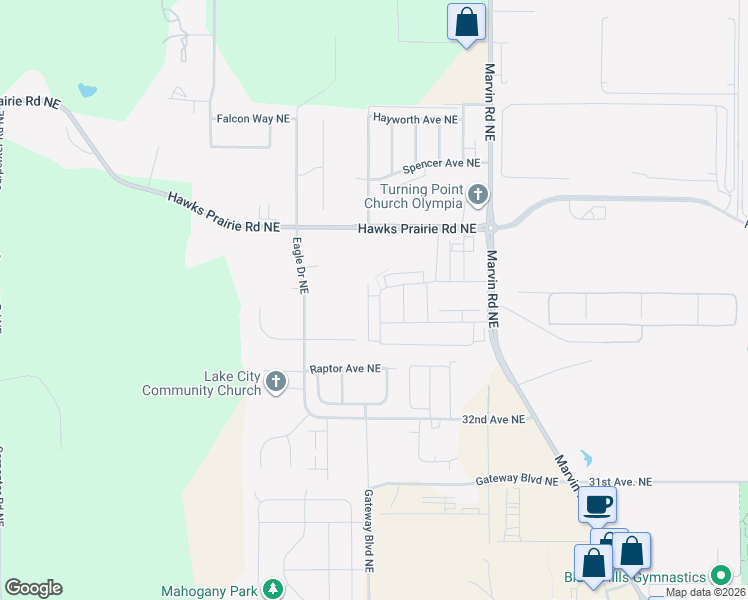 map of restaurants, bars, coffee shops, grocery stores, and more near 3369 Bali Street Northeast in Lacey