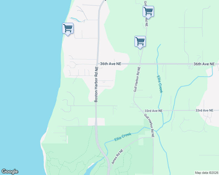 map of restaurants, bars, coffee shops, grocery stores, and more near 3430 Boston Harbor Road Northeast in Olympia
