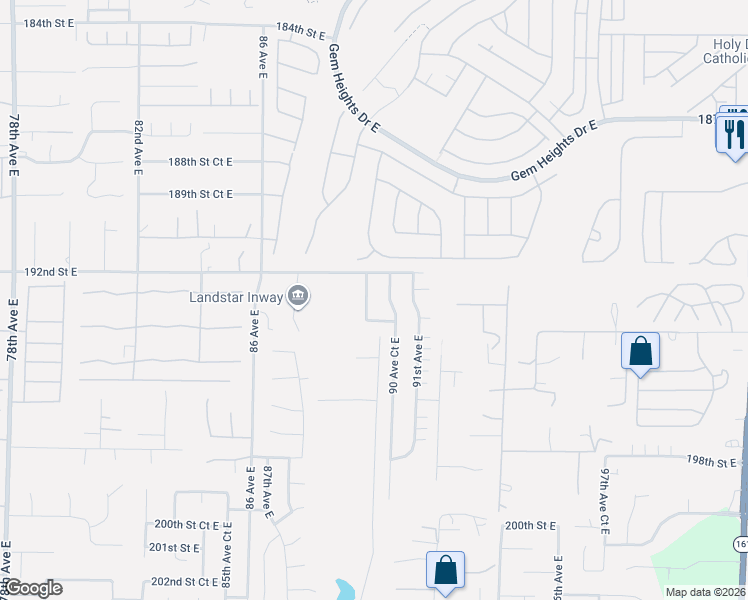 map of restaurants, bars, coffee shops, grocery stores, and more near 8915 194th Street East in Graham