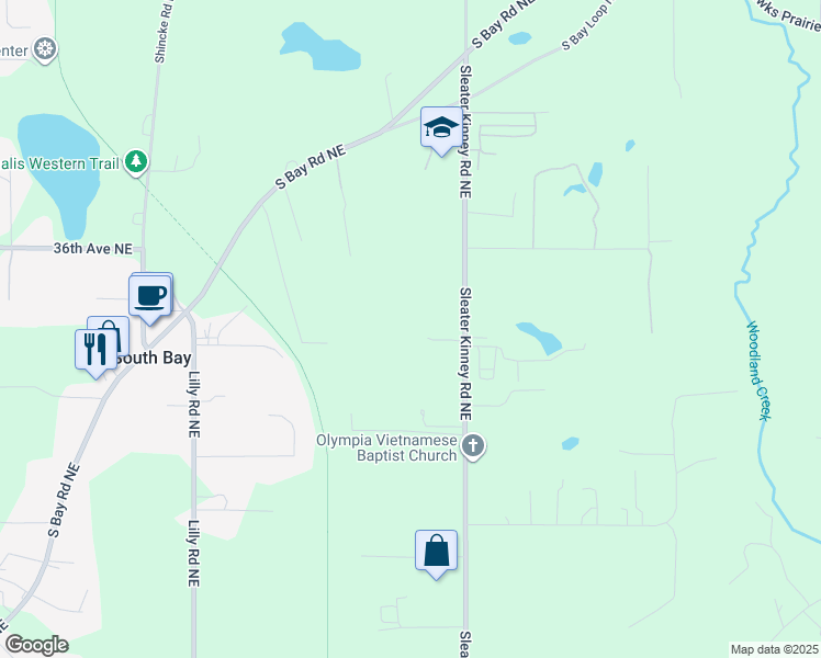 map of restaurants, bars, coffee shops, grocery stores, and more near 3305 Sleater Kinney Road Northeast in Olympia