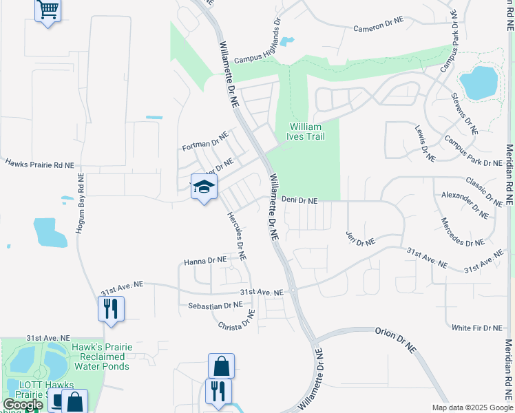 map of restaurants, bars, coffee shops, grocery stores, and more near 8726 Atlas Avenue Northeast in Lacey