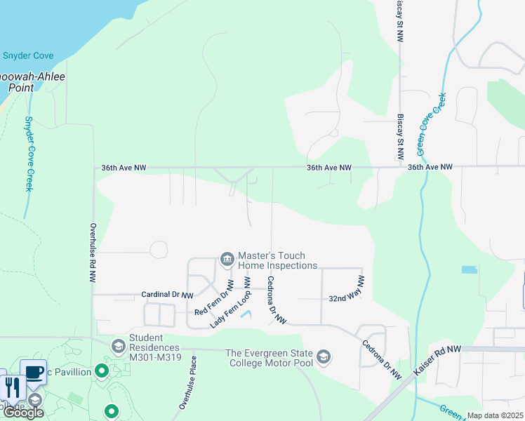 map of restaurants, bars, coffee shops, grocery stores, and more near 3631 36th Avenue Northwest in Olympia