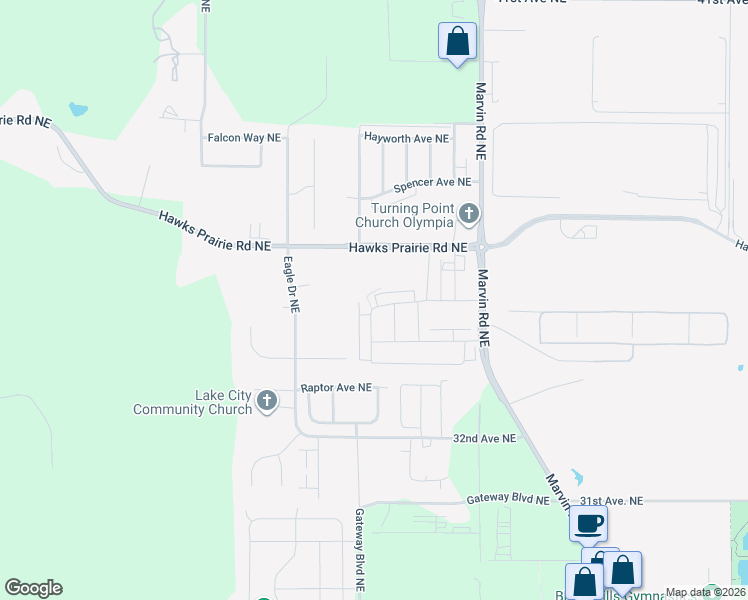 map of restaurants, bars, coffee shops, grocery stores, and more near 7106 34th Avenue Northeast in Lacey