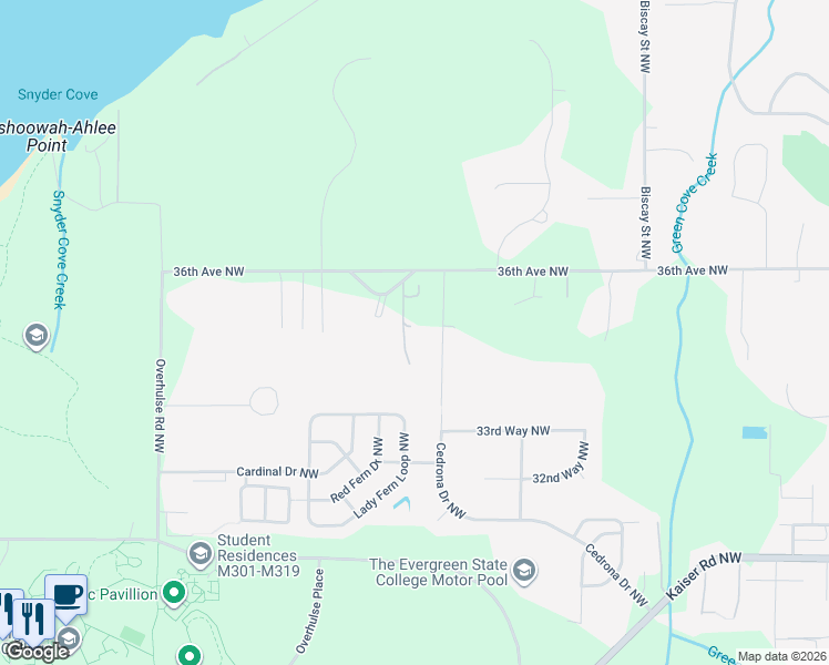 map of restaurants, bars, coffee shops, grocery stores, and more near 3723 36th Loop Northwest in Olympia
