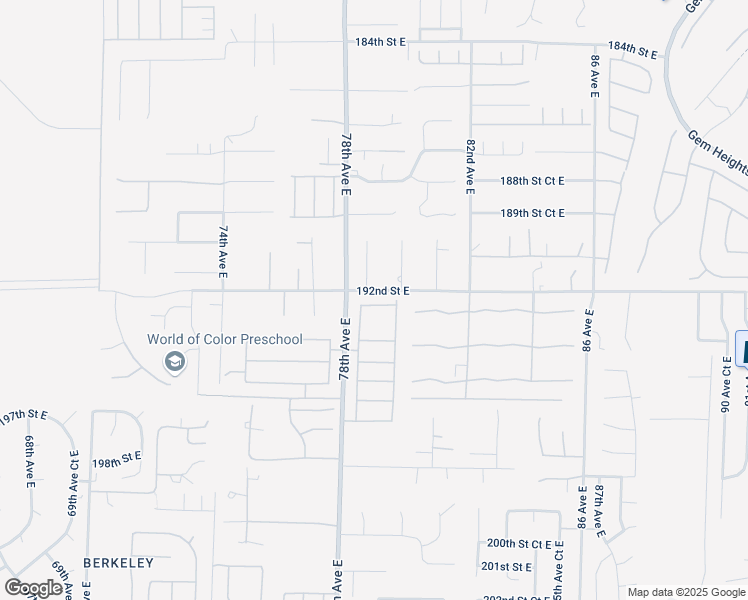 map of restaurants, bars, coffee shops, grocery stores, and more near 7819 192nd Street Court East in Spanaway