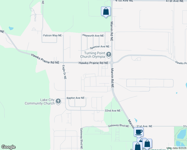 map of restaurants, bars, coffee shops, grocery stores, and more near 7220 34th Avenue Northeast in Lacey