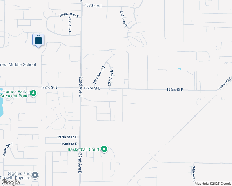 map of restaurants, bars, coffee shops, grocery stores, and more near 2526 192nd Street East in Spanaway