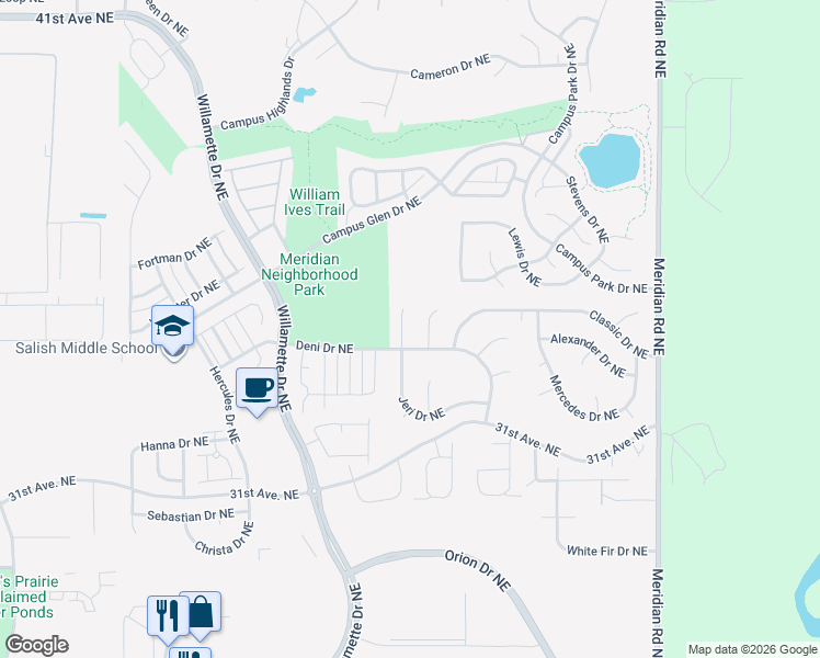 map of restaurants, bars, coffee shops, grocery stores, and more near 3408 Lynn Ct NE in Lacey
