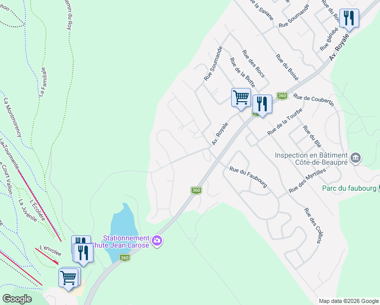 map of restaurants, bars, coffee shops, grocery stores, and more near 347 Rue Simard in Saint-Ferréol-les-Neiges