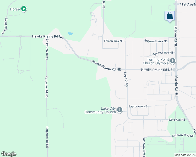 map of restaurants, bars, coffee shops, grocery stores, and more near 6811 Hawks Prairie Road Northeast in Olympia