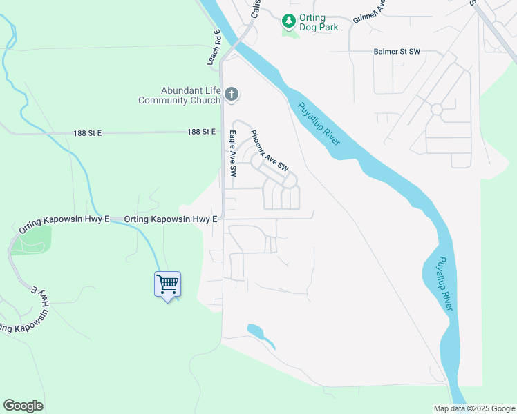 map of restaurants, bars, coffee shops, grocery stores, and more near 113 Sasaki Lane Southwest in Orting