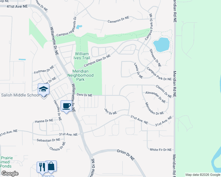 map of restaurants, bars, coffee shops, grocery stores, and more near 3408 Lynn Court Northeast in Lacey