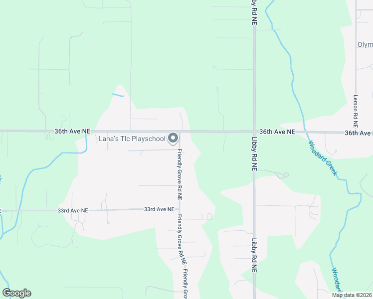 map of restaurants, bars, coffee shops, grocery stores, and more near 3444 Friendly Grove Road Northeast in Olympia