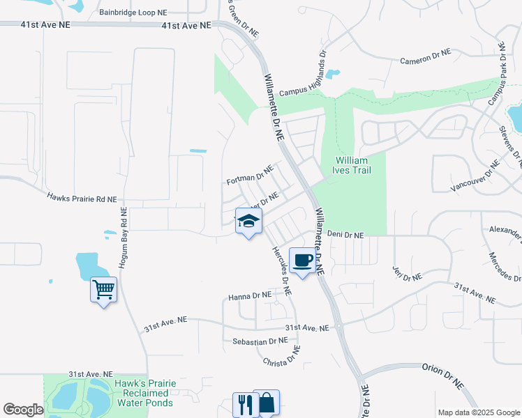 map of restaurants, bars, coffee shops, grocery stores, and more near 8621 Webster Drive Northeast in Lacey
