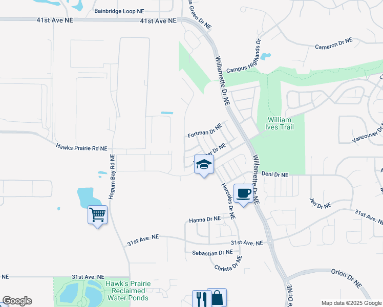 map of restaurants, bars, coffee shops, grocery stores, and more near 8533 Capstan Drive Northeast in Lacey