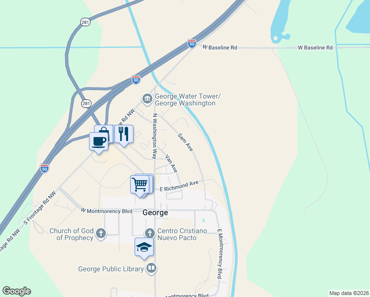 map of restaurants, bars, coffee shops, grocery stores, and more near 206 Sam Avenue in George