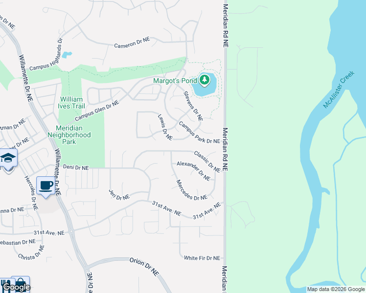 map of restaurants, bars, coffee shops, grocery stores, and more near 9332 Lewis Drive Northeast in Lacey