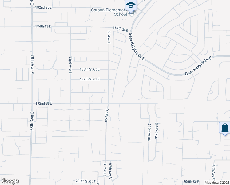 map of restaurants, bars, coffee shops, grocery stores, and more near 19023 87th Avenue Court East in Puyallup