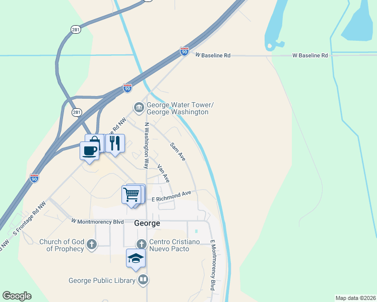 map of restaurants, bars, coffee shops, grocery stores, and more near 206 Sam Avenue in George