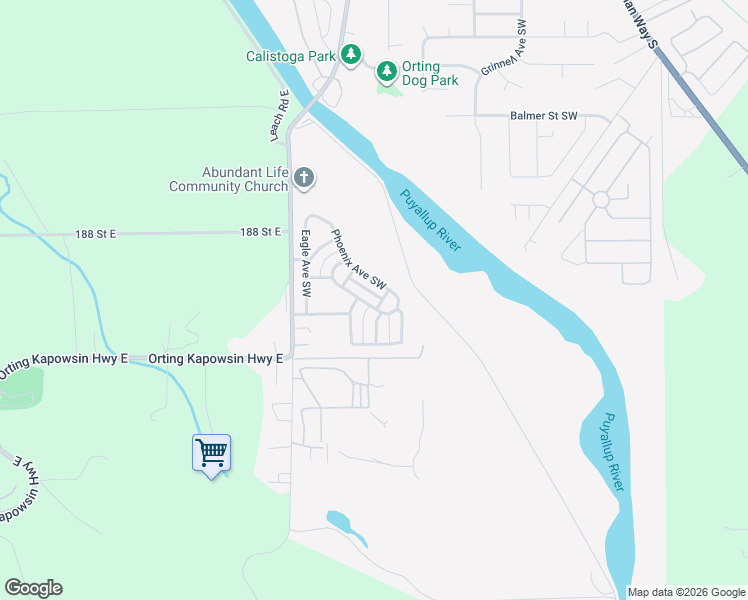map of restaurants, bars, coffee shops, grocery stores, and more near 305 Hawk Avenue Southwest in Orting