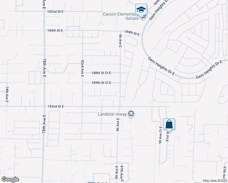 map of restaurants, bars, coffee shops, grocery stores, and more near 8509 191st Street East in Puyallup