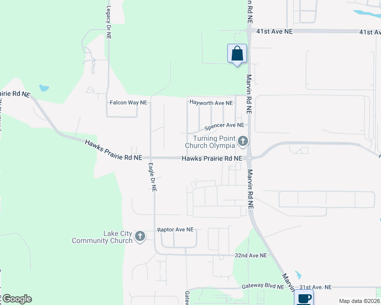 map of restaurants, bars, coffee shops, grocery stores, and more near 3508 Hepburn Street Northeast in Lacey