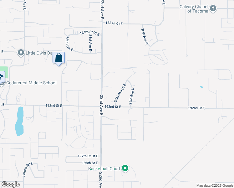 map of restaurants, bars, coffee shops, grocery stores, and more near 19026 23rd Avenue Court East in Tacoma