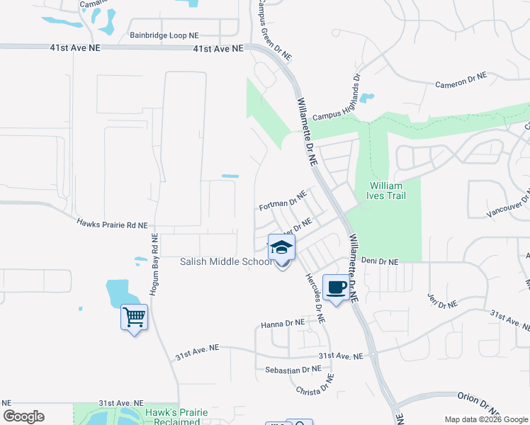 map of restaurants, bars, coffee shops, grocery stores, and more near 8543 Fortman Dr NE in Lacey