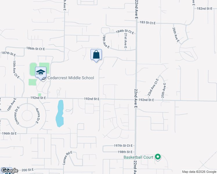 map of restaurants, bars, coffee shops, grocery stores, and more near 1902 190th Street Court East in Spanaway