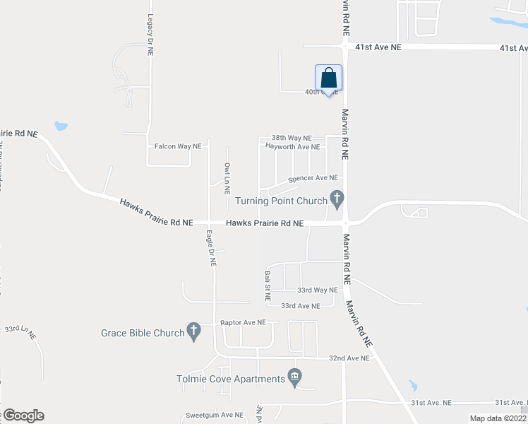 map of restaurants, bars, coffee shops, grocery stores, and more near 3508 Hepburn Street Northeast in Lacey