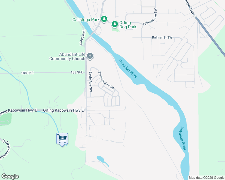 map of restaurants, bars, coffee shops, grocery stores, and more near 306 Phoenix Avenue Southwest in Orting