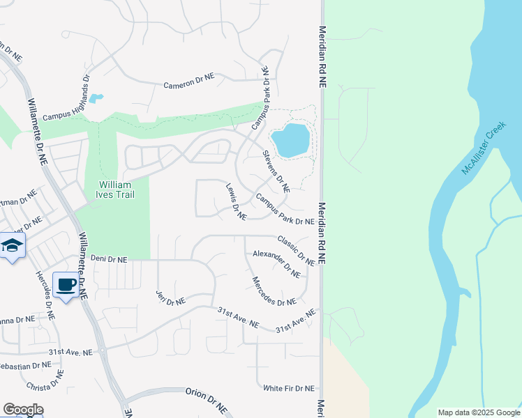 map of restaurants, bars, coffee shops, grocery stores, and more near 3500 Drake Court Northeast in Lacey