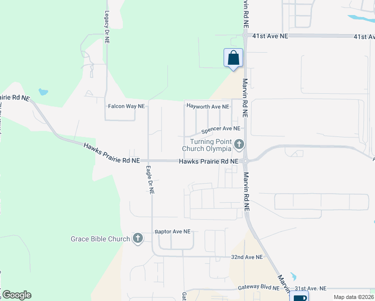 map of restaurants, bars, coffee shops, grocery stores, and more near 3514 Hepburn Street Northeast in Lacey