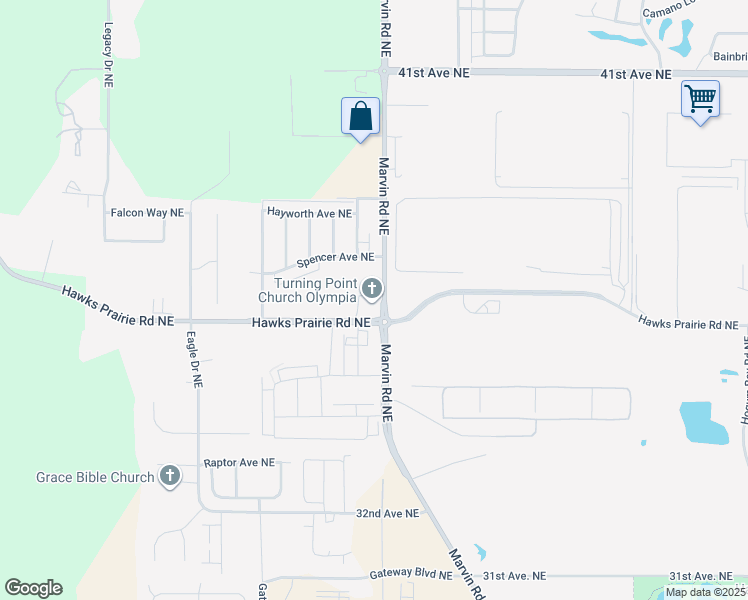 map of restaurants, bars, coffee shops, grocery stores, and more near 3525 Marvin Road Northeast in Lacey
