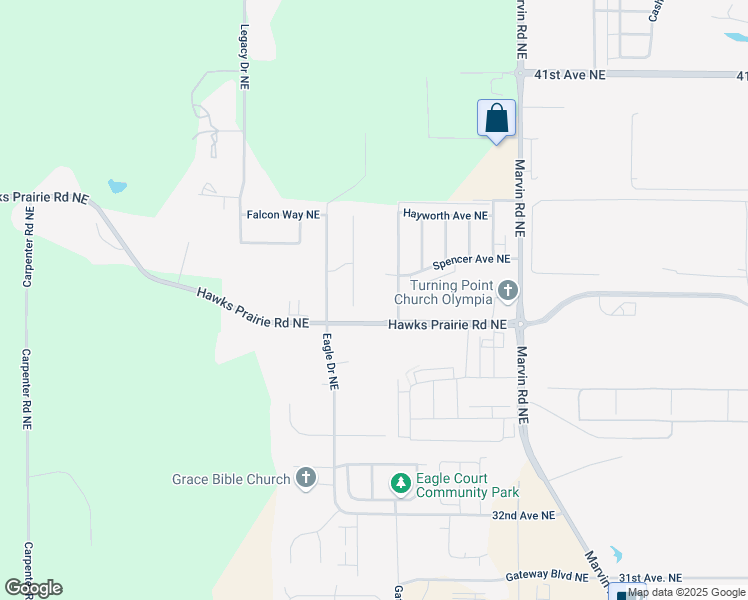 map of restaurants, bars, coffee shops, grocery stores, and more near 7100 Hawks Prairie Road Northeast in Olympia