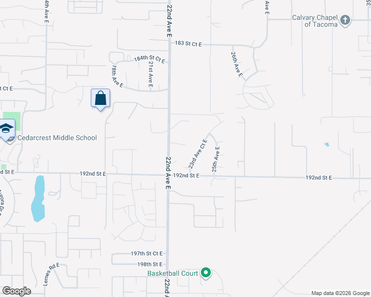 map of restaurants, bars, coffee shops, grocery stores, and more near 19026 23rd Avenue Court East in Tacoma