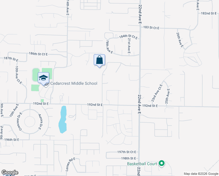 map of restaurants, bars, coffee shops, grocery stores, and more near 1902 190th Street Court East in Spanaway