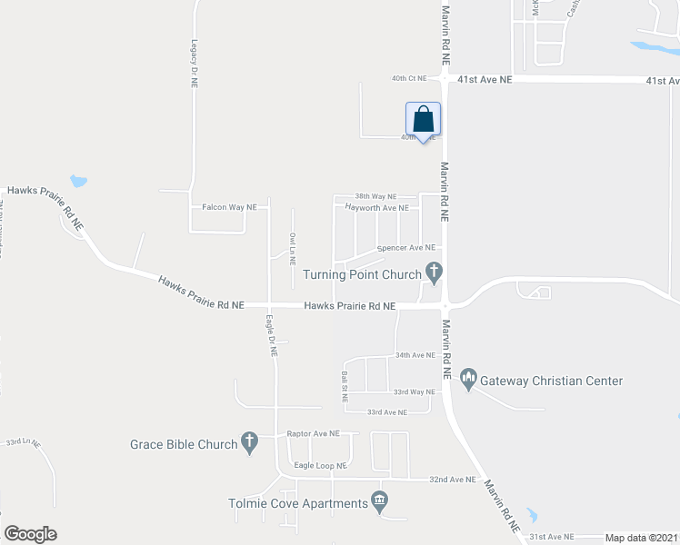 map of restaurants, bars, coffee shops, grocery stores, and more near 3508 Hepburn Street Northeast in Lacey