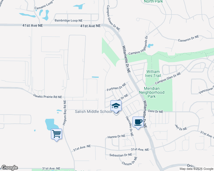 map of restaurants, bars, coffee shops, grocery stores, and more near 3536 Lanyard Drive Northeast in Lacey