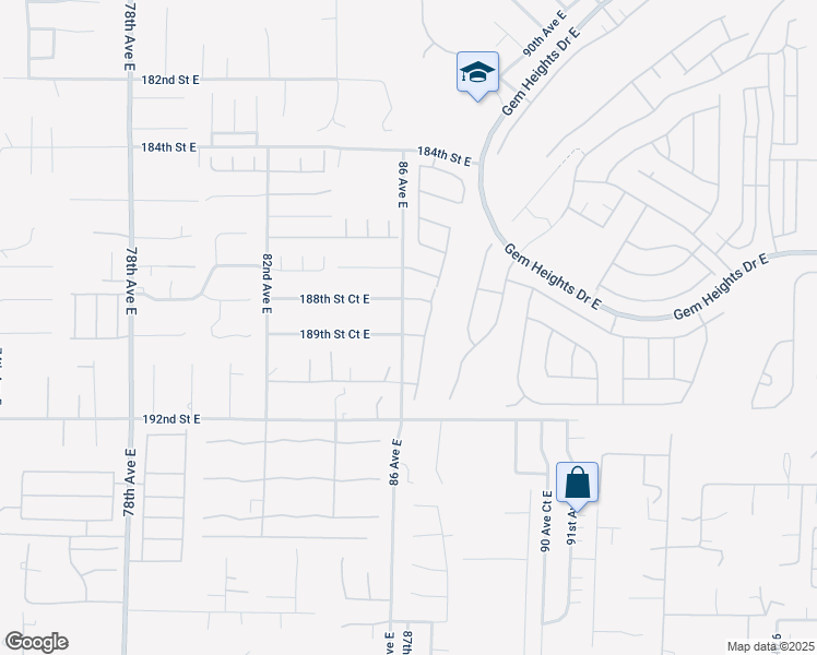 map of restaurants, bars, coffee shops, grocery stores, and more near 8605 189th Street Court East in Puyallup