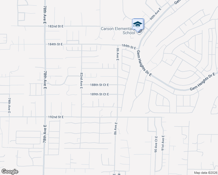 map of restaurants, bars, coffee shops, grocery stores, and more near 8512 188th Street Court East in Puyallup
