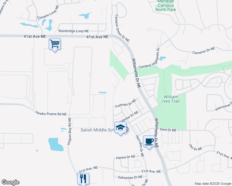 map of restaurants, bars, coffee shops, grocery stores, and more near 3622 Lanyard Drive Northeast in Lacey
