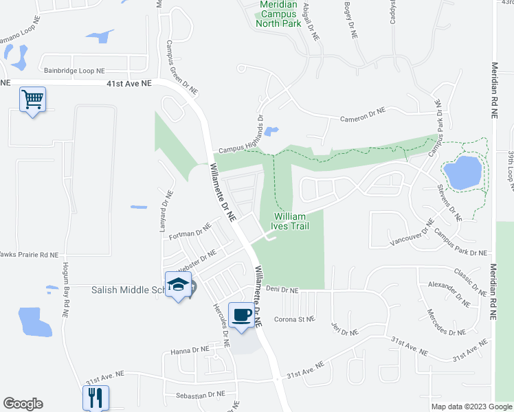 map of restaurants, bars, coffee shops, grocery stores, and more near 3608 London Loop Northeast in Lacey